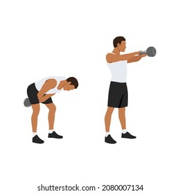 Man doing Kettlebell swing exercise. Flat vector illustration isolated on white background