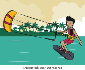 Man doing kitesurf