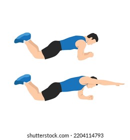 Man doing Knee plank or reach with swimmer pose exercise. Flat vector illustration isolated on white background