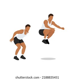 Man doing Knee tuck jumps exercise. Flat vector illustration isolated on white background