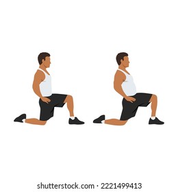 Man doing kneeling hip flexor stretch exercise. Flat vector illustration isolated on white background