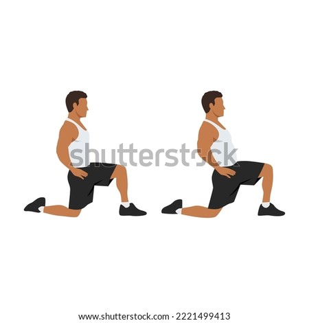 Man doing kneeling hip flexor stretch exercise. Flat vector illustration isolated on white background