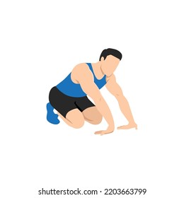 Man Doing Kneeling Wrist Or Forearm Stretch. Flat Vector Illustration Isolated On White Background