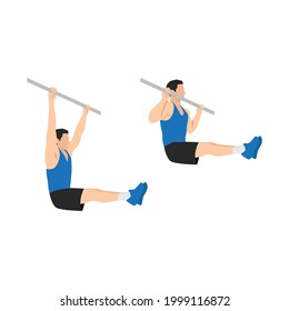 Man doing L sit pull ups exercise. Flat vector illustration isolated on white background
