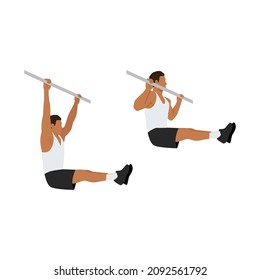 Man doing L sit pull ups exercise. Flat vector illustration isolated on white background