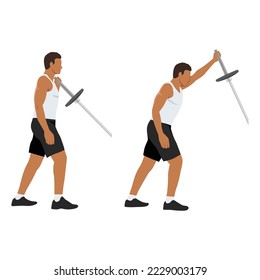 Man doing Landmine Shoulder Press exercise.Flat vector illustration isolated on white background