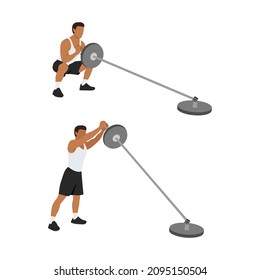 Man doing Landmine. T bar presses exercise. Flat vector illustration isolated on white background
