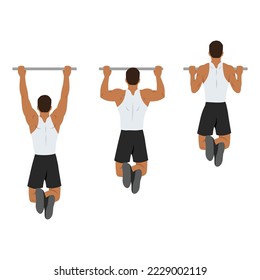 Man doing Lat pulldown pull ups exercise. Flat vector illustration isolated on white background