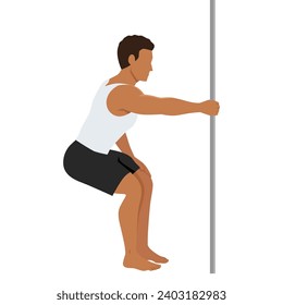 Man doing latissimus dorsi back stretch. Man holding bar static stretch. Flat vector illustration isolated on white background