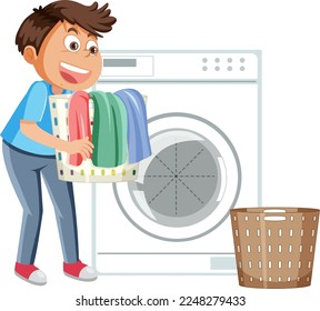 A man doing laundry with washing machine illustration