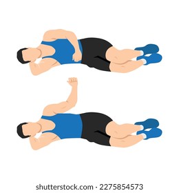 Man doing laying external shoulder rotation. Flat vector illustration isolated on white background