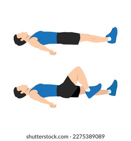 Man doing Laying heel slides or knee bends exercise. Flat vector illustration isolated on white background