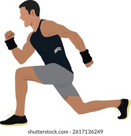 Man doing Leg muscle exercise in front of a white background. 
