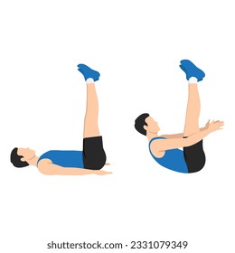 Man doing Leg Raise and Reach Clap exercise. Flat vector illustration isolated on white background