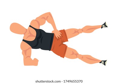 Man Doing Leg Rise Exercise, Male Athlete Doing Sports for Fit Body, Buttock Workout Vector Illustration on White Background