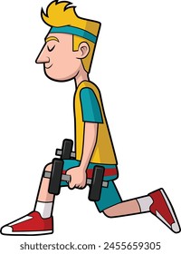 Man doing long lunge while holding dumbbells vector illustration
