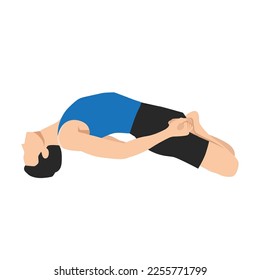 Man doing Lotus Fish Pose Variation. Beautiful girl practice Matsyasana Variation Padmasana Elbows. Flat vector illustration isolated on white background