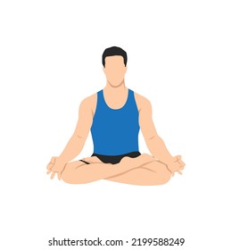 Hombre haciendo una pose de Lotus. El concepto de estilo de vida saludable. para el centro de yoga. Estirando la postura. Relajante y tranquilo Lotus. Ilustración vectorial plana aislada en fondo blanco