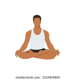 Man doing Lotus pose. The concept of Healthy lifestyle. icon for yoga center. Stretching posture. Relaxing and calm Lotus posture. Flat vector illustration isolated on white background