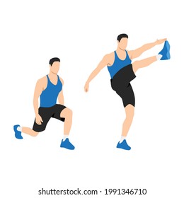 Man doing Lunge. Front kicks exercise. Flat vector illustration isolated on white background