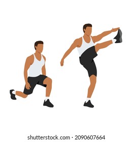 Hombre haciendo Lunge. Ejercicio de patadas delanteras. Ilustración vectorial plana aislada en fondo blanco