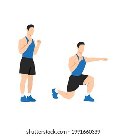 Man doing Lunge punches exercise. Flat vector illustration isolated on white background