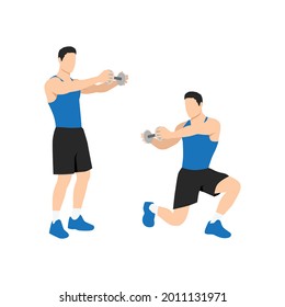 Man doing Lunge twists exercise. Flat vector illustration isolated on white background