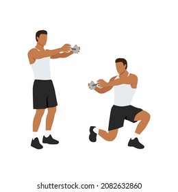 Man doing Lunge twists exercise. Flat vector illustration isolated on white background