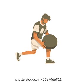 man doing lunges workout with swiss ball illustration