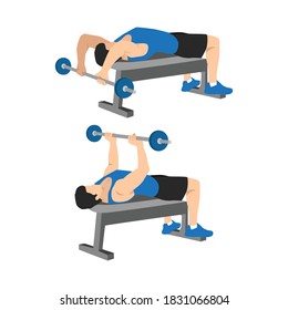 Man doing lying chest overhead extensions exercise. Flat vector illustration isolated on white background