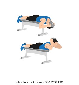 Man doing Lying face down plate neck resistance exercise. Flat vector illustration isolated on white background