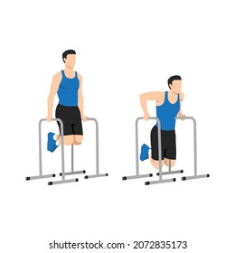 Man doing Master tricep dip exercise. Flat vector illustration isolated on white background. workout character set