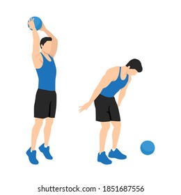 Man doing Medicine ball slams exercise. Flat vector illustration