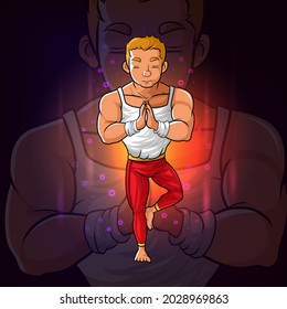 The man is doing meditation for esport mascot design of illustration