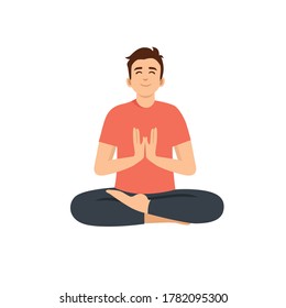man doing meditation isolated character