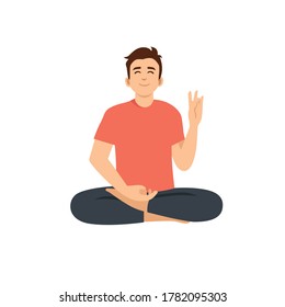 man doing meditation isolated character