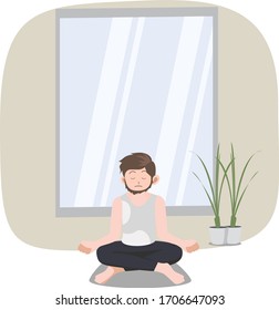 A man doing meditation to make him self keep relax in home