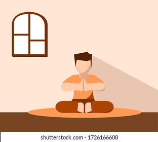A man doing meditation near the window