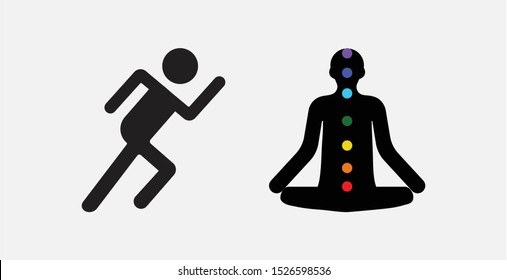 Man doing meditation and running. Harmony symbol. Harmony of body and mind. Yoga symbol