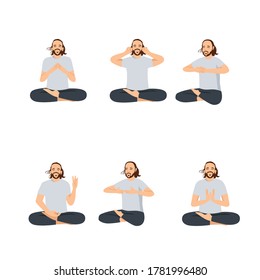 man doing meditation set character isolated vector