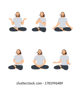 man doing meditation set character isolated vector