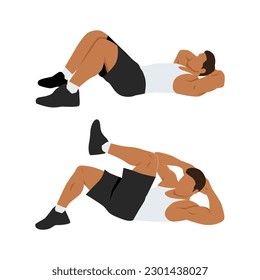 Man doing modified crunches. Abdominals exercise. Flat vector illustration isolated on white background