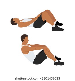 Man doing modified crunches. Abdominals exercise. Flat vector illustration isolated on white background