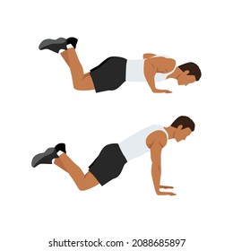 Man doing Modified knee push ups exercise. Flat vector illustration isolated on white background. Workout character