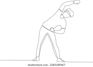 A man doing morning exercises outdoors. Park activities one-line drawing