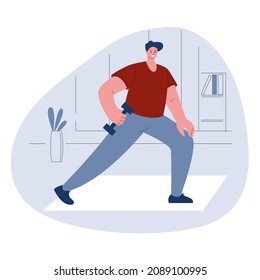 Man is doing morning exercises. Vector illustration in flat style.