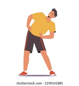 Man Doing Morning Exercises, Wellness, Sport And Health Concept. Teenager Workout, Male Character Training At Gym Or Home, Healthy Lifestyle, Sports Habits, Body Training. Cartoon Vector Illustration