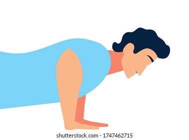 man doing muscle exercises at home vector illustration design