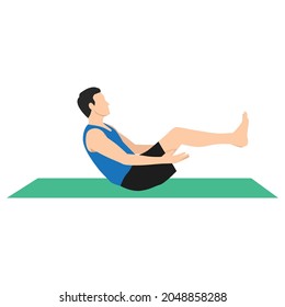 Man doing Navasana or Boat pose,yoga exercise. vector illustration in trendy style