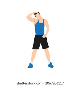 Man Doing Neck Stretch Exercise. Flat Vector Illustration Isolated On White Background